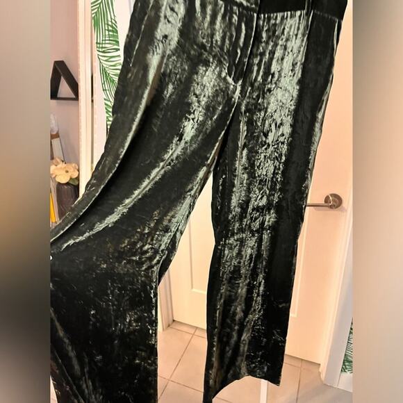 NWT Frame Panne Crushed Velvet Wide Leg Trousers in Deep Moss Size 6 - Picture 6 of 13